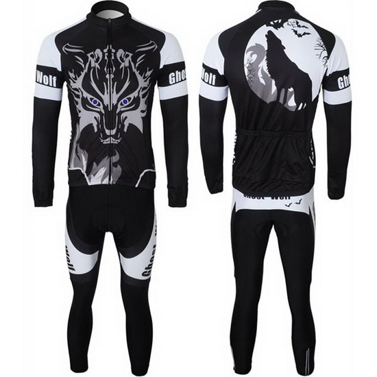 2013 Maillot Ghost Wolf Tirantes Mangas Largas Negro Y Blanco (2